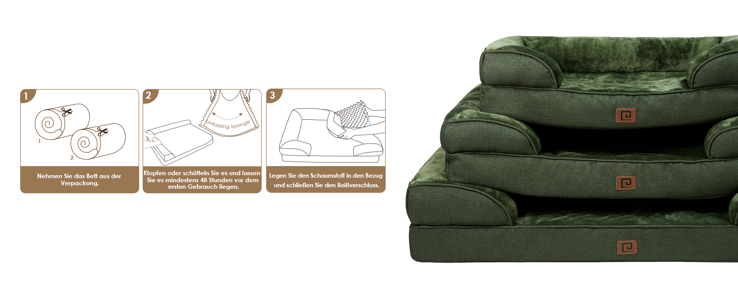 Ортопедичне ліжко для собак EHEYCIGA, 89x56 см, Memory Foam, для собак середніх та маленьких порід, вологостійке, з високим бортиком, темно-зелене