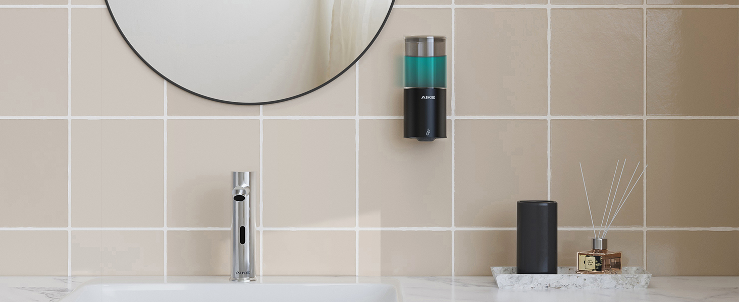 Автоматичний дозатор мила AIKE для рідкої мила, настінний, для кухні та ванної кімнати, IPX7, водонепроникний, 400 мл, з нержавіючої сталі, чорний матовий