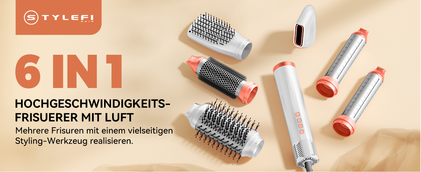 Air Styler Hair Stylers Airbrush 5-в-1: Мультистайлер, фен-щітка для об'єму, локонів, випрямлення та сушіння волосся (800 Вт, помаранчевий)