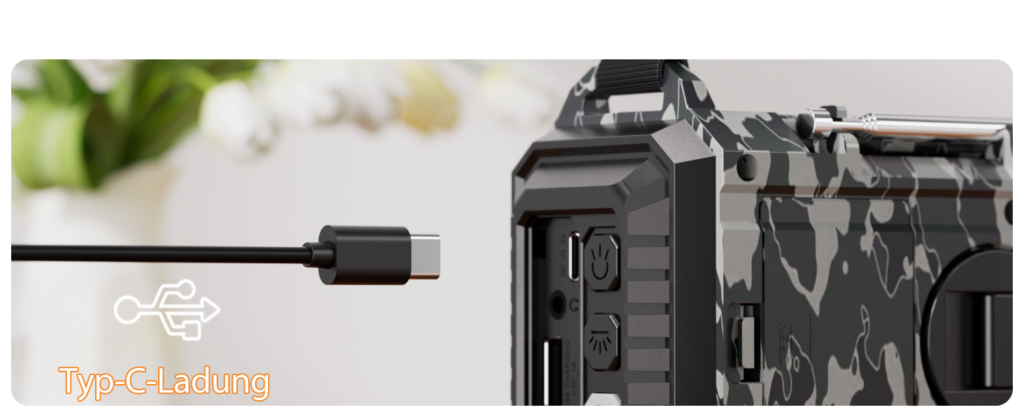 Радіоприймач AM/FM/SW для будівельних майданчиків, радіо з ручним приводом та світовим приймачем, радіо для надзвичайних ситуацій з роз'ємом Type C, Powerbank/SOS-сигнал/ліхтарик/лампа для читання/IPX4, портативне радіо для активного відпочинку, піших прогулянок, кемпінгу та будівництва (FM радіо, сірий камуфляж)