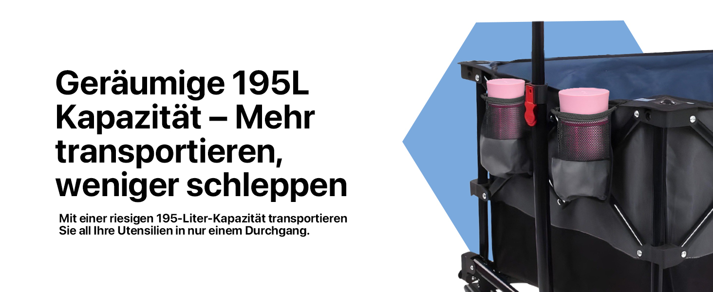 Універсальний складаний візок yourGEAR Bollerwagen XXL 195л - міцний транспортний візок для пляжу, кемпінгу, 80 кг, колеса 10см