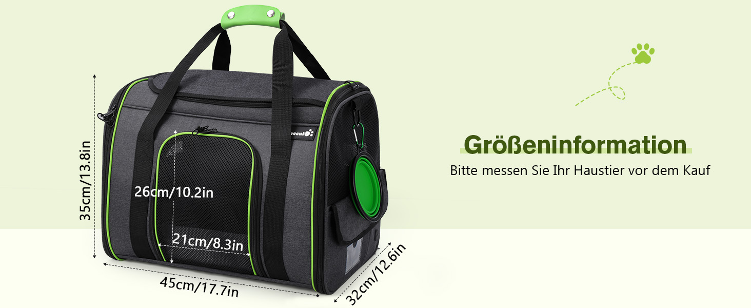 Транспортна переноска для котів Pecute, переноска-ліжко для тварин, складана переноска-сумка для котів та собак, переноска для собак з регульованим плечовим ременем, XL (45 x 35 x 32 см), темно-сірий + зелений (з подушкою)