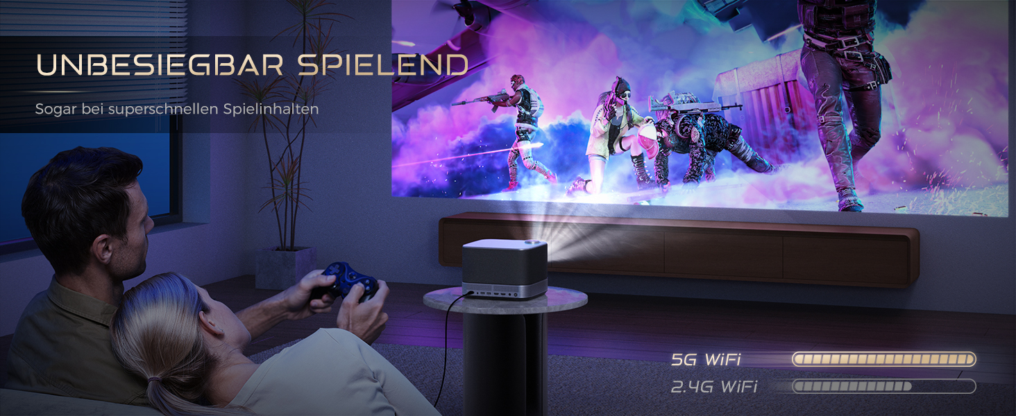 AURZEN Boom 3: 4K проєктор з автофокусом, HDR, WiFi6, Bluetooth, Dolby Audio. Підтримка 1080P Full HD, LED Smart проєктор для дому та на вулицю (чорний)