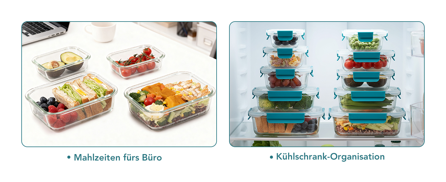 Скляні контейнери для зберігання їжі з кришками, набір Frischhaltedosen, Meal Prep - темно-зелені. Підходять для мікрохвильовки, духовки, морозилки та посудомийної машини.