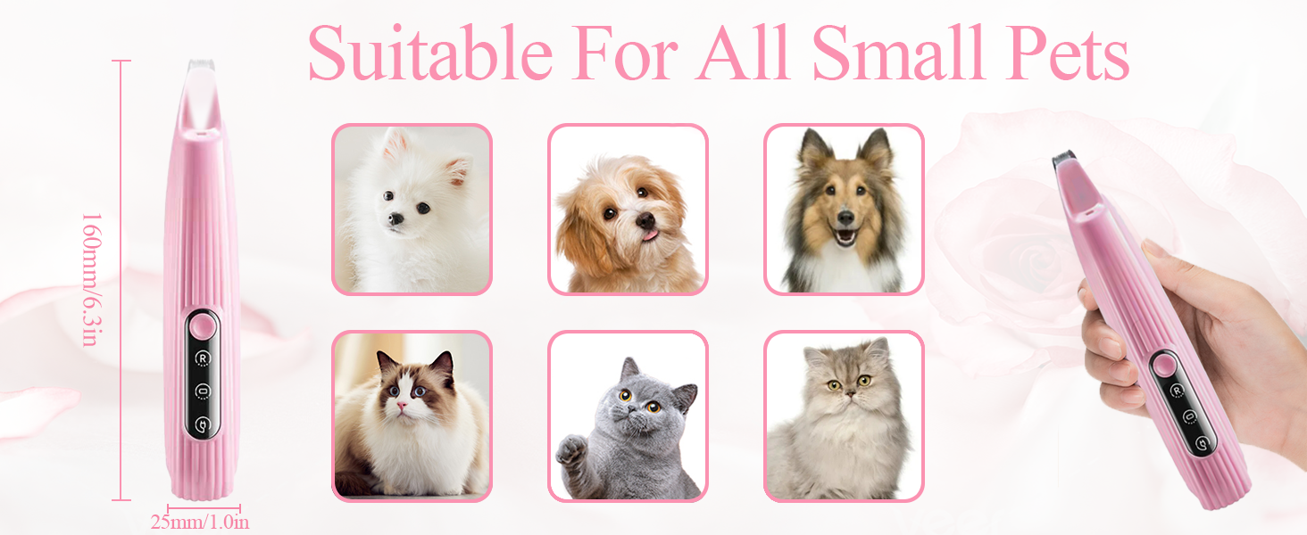 Триммер для собак LOEVERY з LED-підсвічуванням, 9 мм, USB-зарядка, рожевий. Ідеально для догляду за лапами, очима, обличчям та вухами