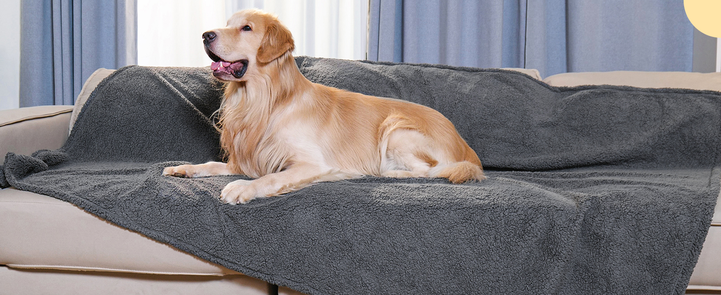 Водонепроникний коврик для собак Luciphia, миючий, для собак, котів, цуценят, м'який флісовий коврик з Sherpa, середнього та великого розміру для ліжка, дивана, софи, (102 * 145cm) (145 * 165cm), сірий в клітинку