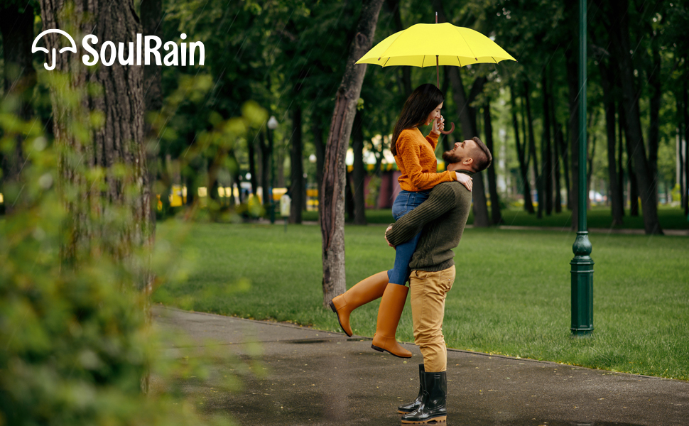 SoulRain Парасолька з класичною дерев'яною ручкою, автоматичне відкриття, вітростійка, прозора, незламна, 121.9 см (Жовта)