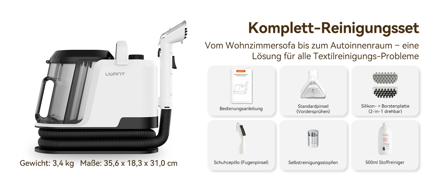 Пароочисник Uwant Y100 3-в-1 для диванів, килимів та авто. Потужність 1750W, 18KPA, з самоочищенням та 7 насадками. Гарантія 2 роки.