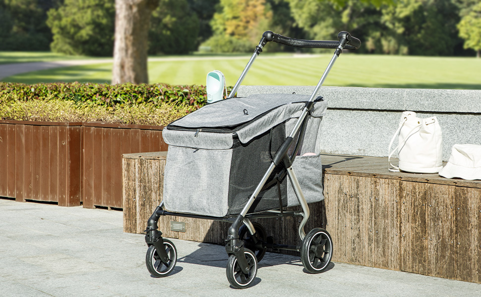Візок для собак PawHut: компактний, з універсальними колесами, ременем безпеки та знімним килимком. Сірий, 80x48,5x106 см