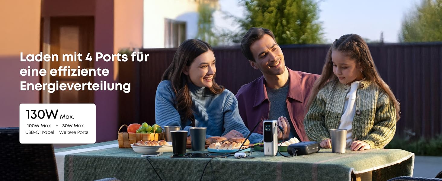 Powerbank Anker 25000mAh 165W з USB-C, 3 порти USB-C (100W), вбудований кабель, для iPhone, MacBook, Samsung та інших пристроїв (Чорний)