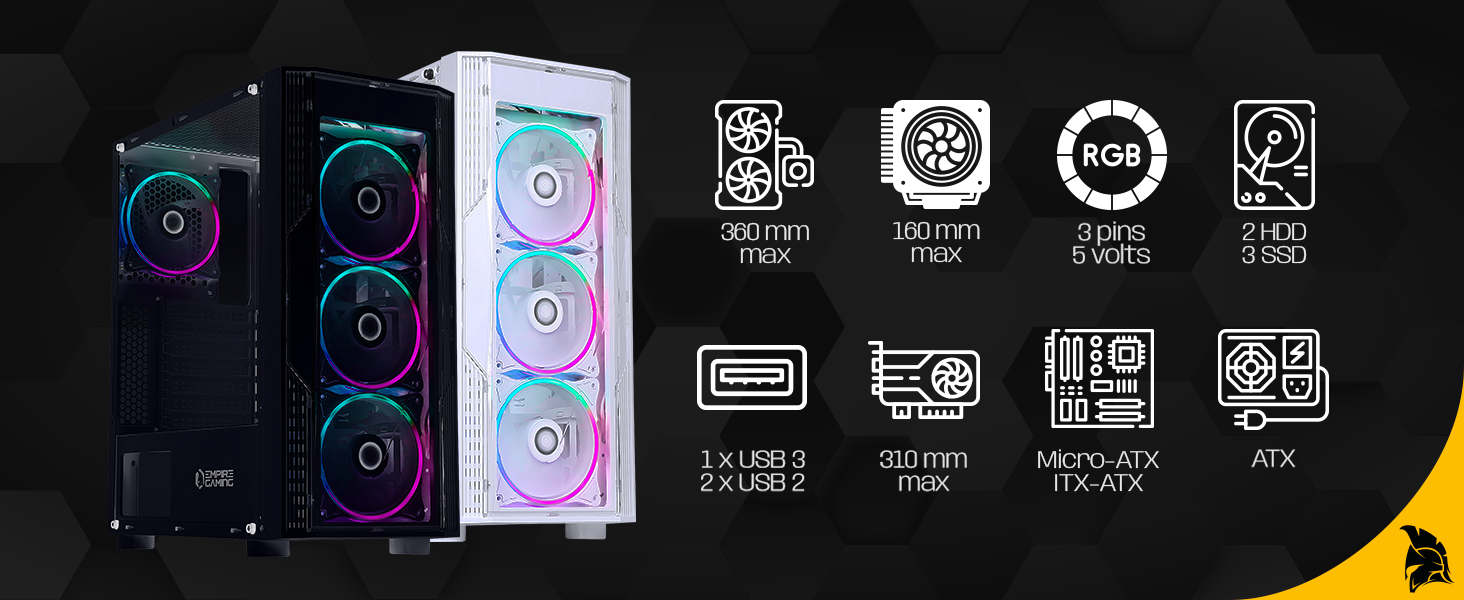 Комп'ютерний корпус EMPIRE GAMING Diamond – ігровий ATX корпус з RGB підсвічуванням, скляна бічна панель, 4 вентилятори 120 мм