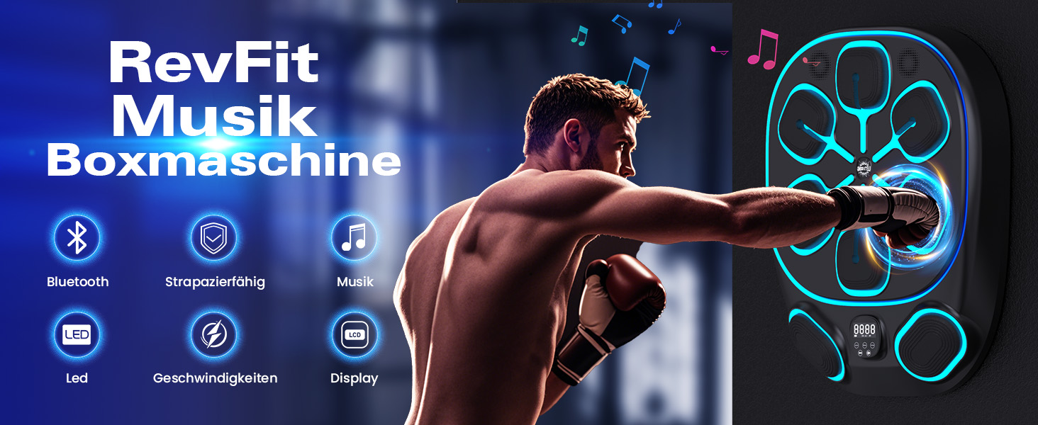 Електронна боксерська машина RevFit з LED-підсвіткою, Bluetooth, 9 режимів швидкості та режим підрахунку ударів, для дітей та дорослих, 61 см