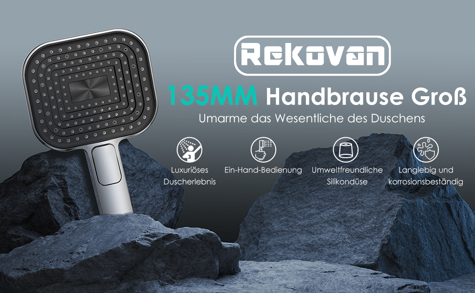 Економний душовий насадок з діаметром 135 мм, ручна лійка з антинакипною функцією, силікон харчового класу, економія води 43%, AirMix, 3 режими, хром (без шланга)