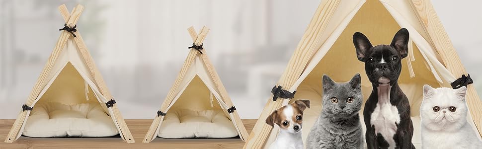 Тент для собак та котів EUGAD Tipi, білий, 60x70x60 см, M. Підходить для маленьких собак та великих котів. Ідеально для дому.