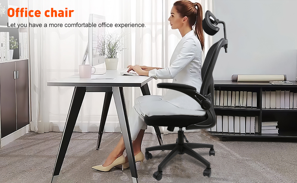 Ергономічне крісло для офісу HANGHAIGO, чорне, з підголівником, підлокітниками та підтримкою попереку, регулювання висоти, функція гойдання 90°-120°, максимальне навантаження 150 кг