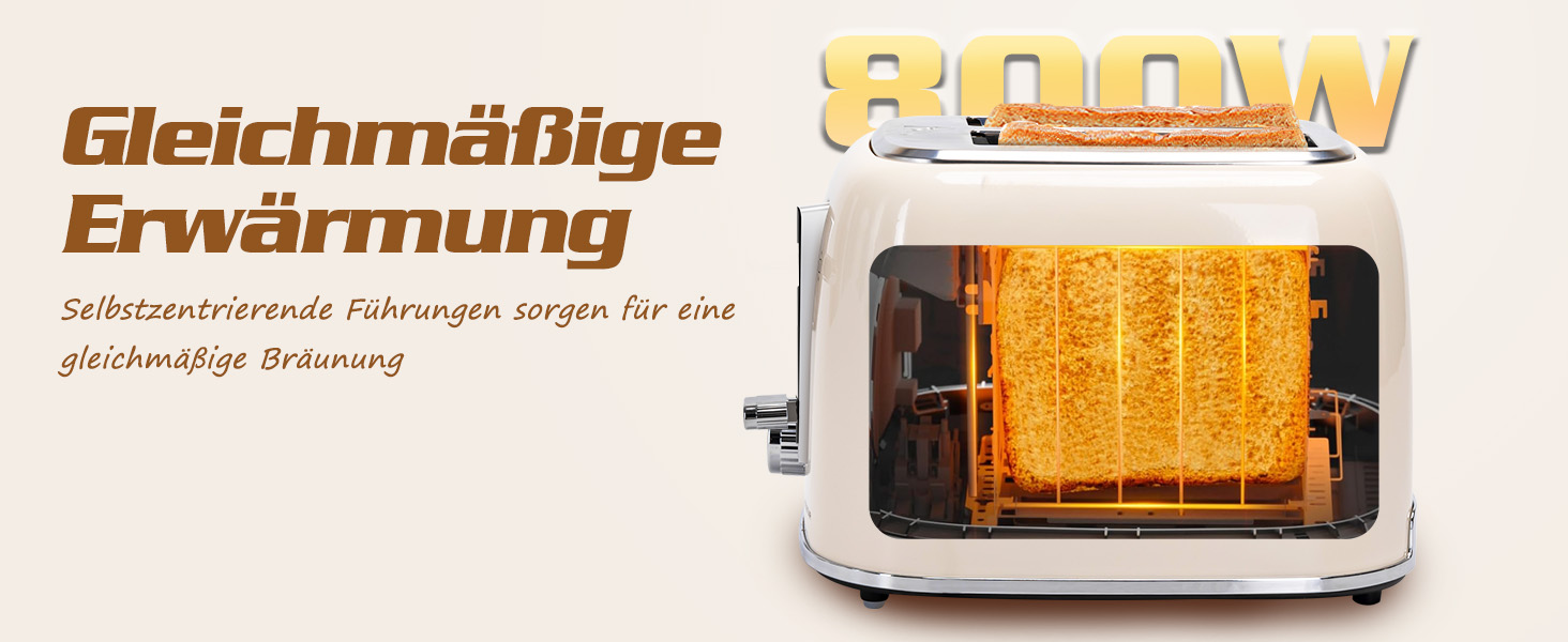 Тостер Aigostar 2-х секційний, Ретро, Кремовий, 800W, 6 рівнів підсмажування, Функції: Bagel, розморожування, підігрів, відміна