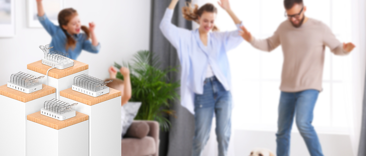 Зарядна станція SooPii USB 60W/12A, 6 портів, органайзер для декількох пристроїв з тримачем для Apple Watch, 6 кабелів для телефонів, планшетів та інших електронних пристроїв. Зелена