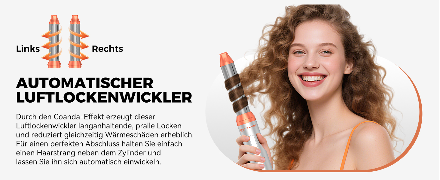 Air Styler Hair Stylers Airbrush 5-в-1: Мультистайлер, фен-щітка для об'єму, локонів, випрямлення та сушіння волосся (800 Вт, помаранчевий)