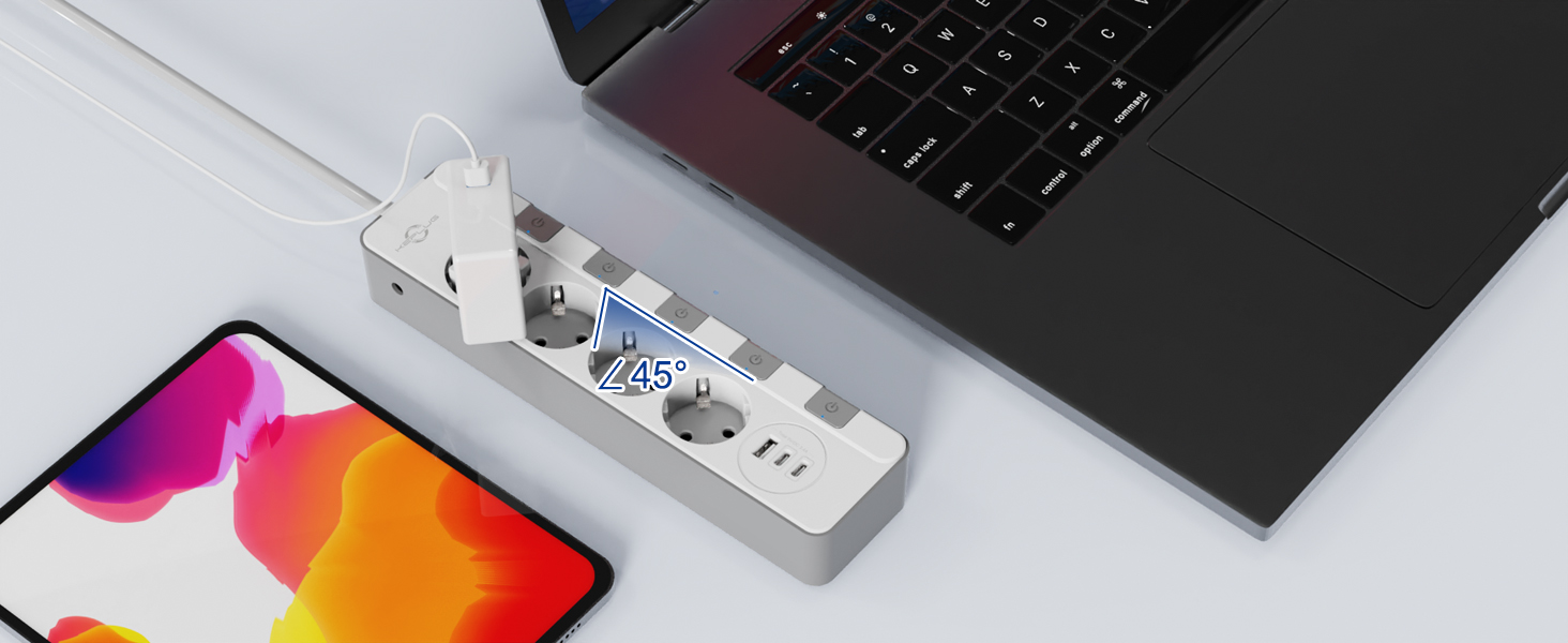 Мережевий фільтр KEPLUG з USB-портами (4000W, 16A) - розетка з 2 Type C, USB-A, дитячий захист, 2 м кабель