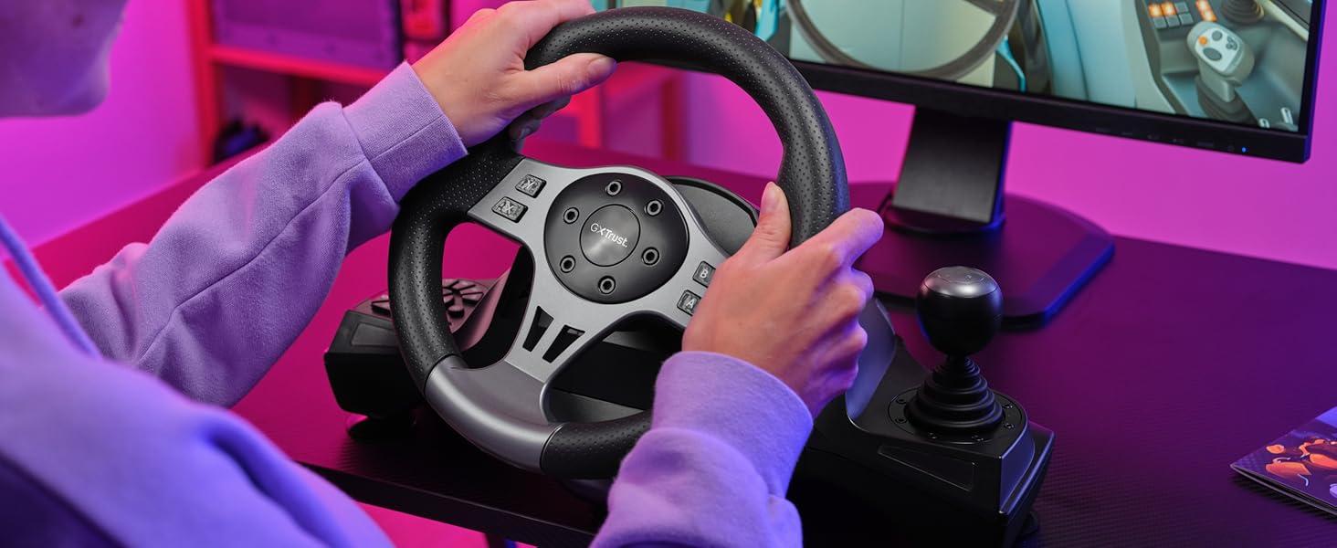 Руль для гонок Trust GXT 289 Movi з педалями та перемикачами швидкостей, сумісний з PC, Xbox Series X/S, PS4, Nintendo Switch