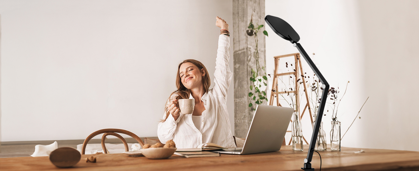 Світлодіодна лампа настільна з регулюванням яскравості, захистом для очей, 3 режими кольору, сенсорне керування, пам'ять, 15W, поворотний кріплення, чорний колір, 1 шт.