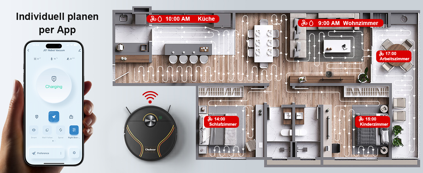 Робот-пилосос Chuboor з функцією миття 3 в 1, 6500Pa, LiDAR навігація, керування через додаток/WiFi/Alexa, автозарядка, 150 хв роботи, для шерсті тварин, килимів та твердих підлог, чорний