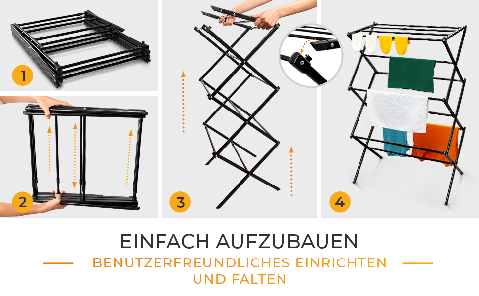 Складана сушилка для білизни - компактна, 6 ярусів, 11 стрижнів, чорна. Підходить для ванної, балкону, дверей та душу.