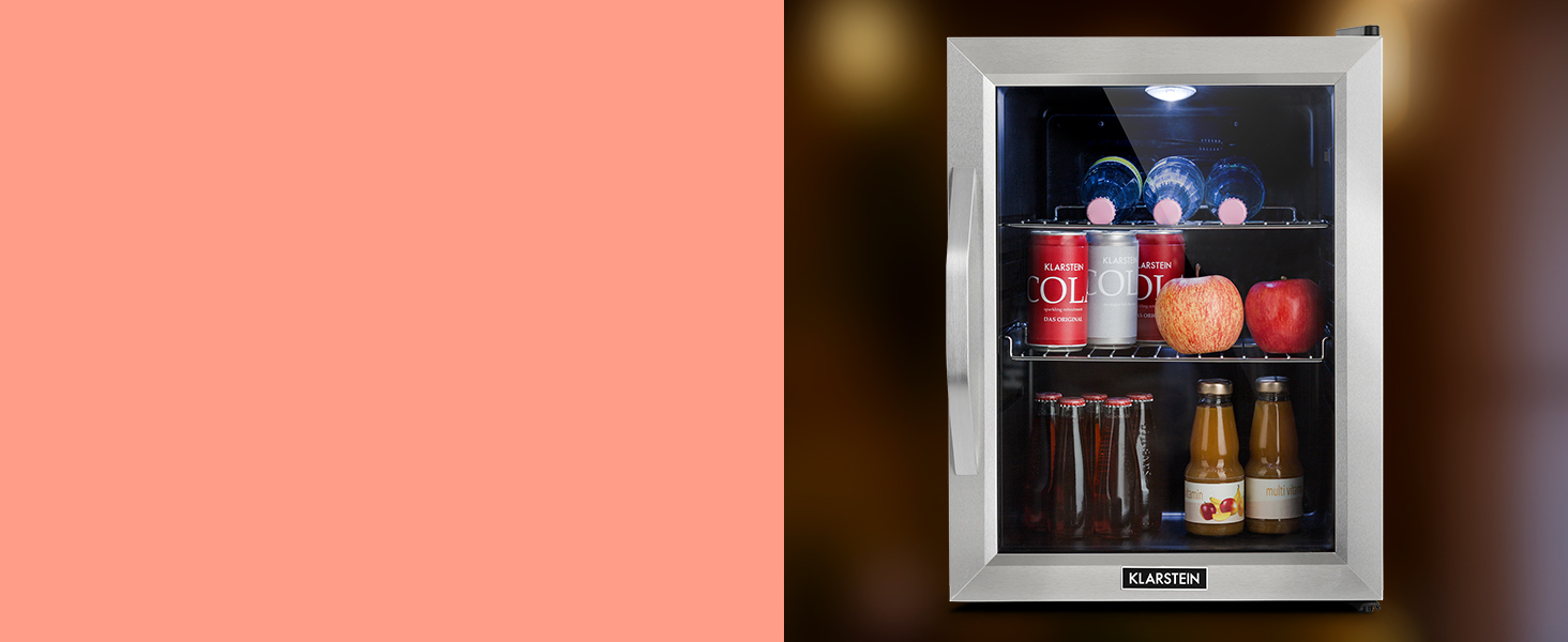 Міні-холодильник Klarstein з скляними дверцятами, 33 л, срібний, для кімнати, тихий, з регульованими полицями
