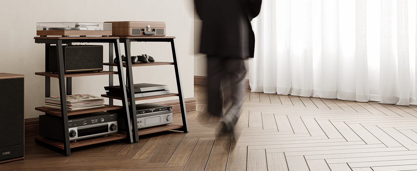 HiFi тумба FITUEYES для вінілу та аудіотехніки з полицями, 61x52x78 см - коричнева