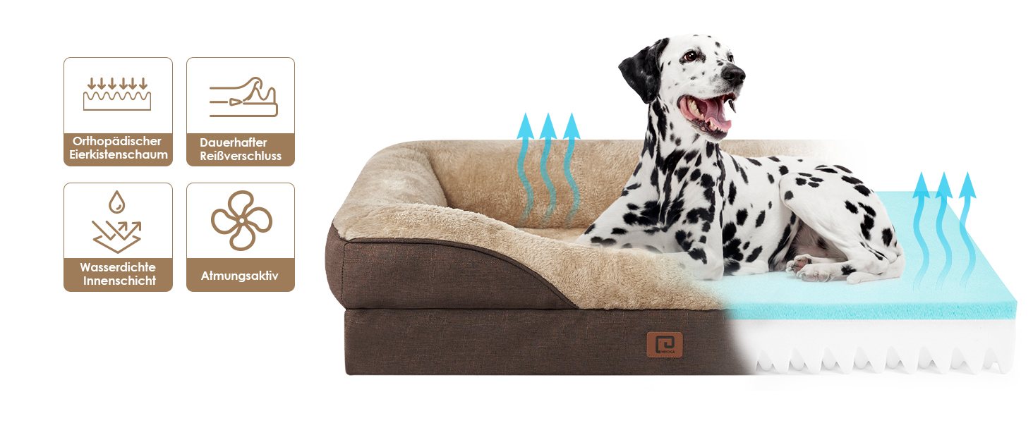 Orthopedic Dog Bed for Large Dogs, Memory Foam, Washable and Waterproof Dog Basket with 4 Sides, Dog Sofa/Dog Couch, Non-Slip, 106.5x76x18.5 cm (91 x 68 x 17.5 cm (L x W x H), Brown)