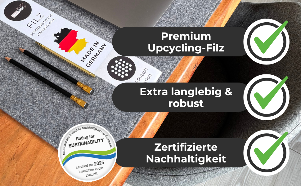 Підкладка на стіл Kontor28® з фетру 80x37.5 см, сіра (urbangrau), виготовлено в Німеччині - захист від ковзання, миється, з переробленого PET