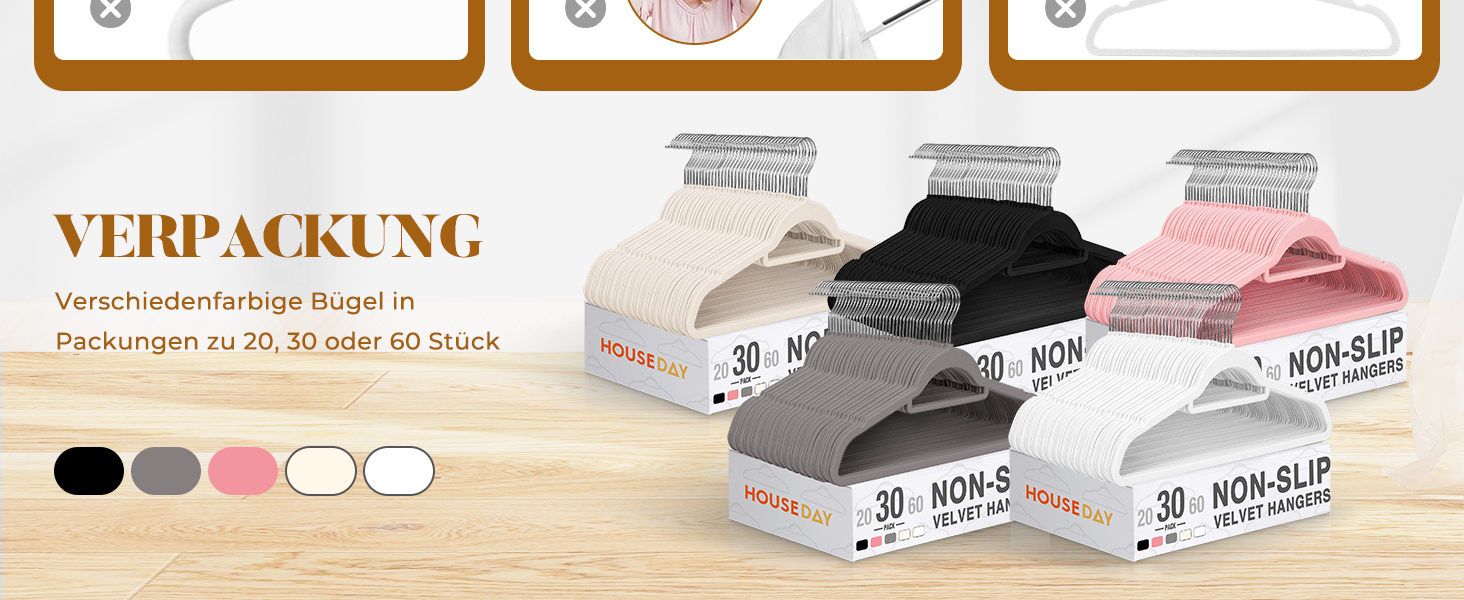Набір вешалок для одягу HOUSE DAY, 30 шт., велюрові, преміум-якість, обертаються на 360°, сірі