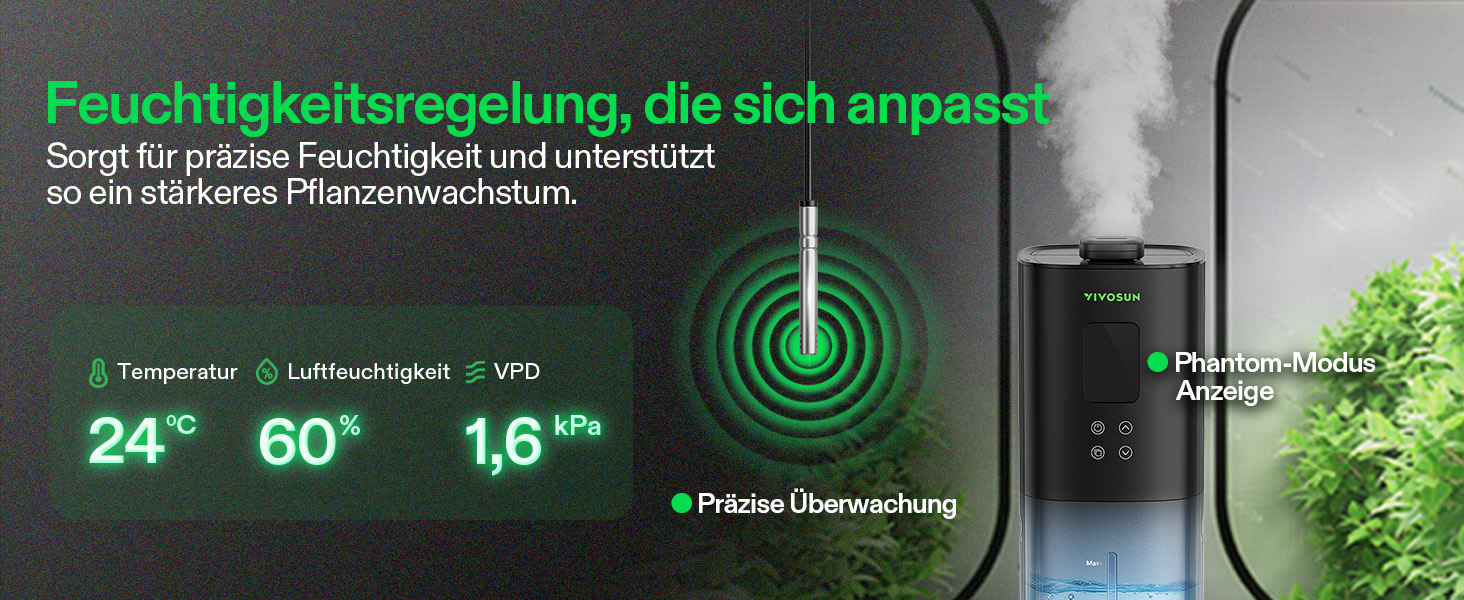 Зволожувач повітря VIVOSUN для рослин, AeroStream H05, 9L, ультразвуковий, тихий (24dB), 360°