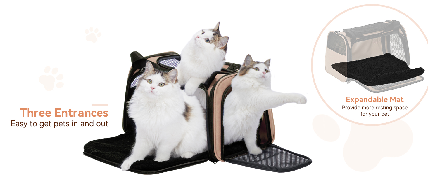 Транспортна переноска для котів та маленьких собак Petsfit, легка сумка-переноска для собак та котів, підходить для подорожей літаком, з ременем безпеки та розширеним килимком, S/Khaki