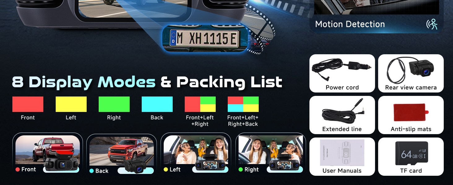 Відеореєстратор 4K WiFi Voller 360°, Автомобільна камера з GPS, Park Mode, Нічним баченням та G-сенсором. Комплект з камерою заднього виду.