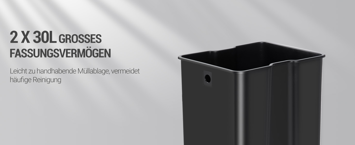 Відро для сміття з сортуванням 60 л, нержавіюча сталь, з педаллю, 2 відділення, SW06099E (біле)