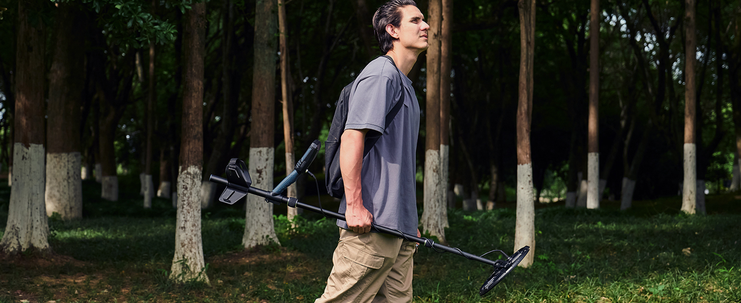 Металошукач SUNPOW для дорослих – водонепроникний, з лопатою, рюкзаком та навушниками, IP68, 11' Dual-D, 35h Li-Akku, 10 рівнів чутливості, 4 режими пошуку, 7-Metall ID, A-Schwarz