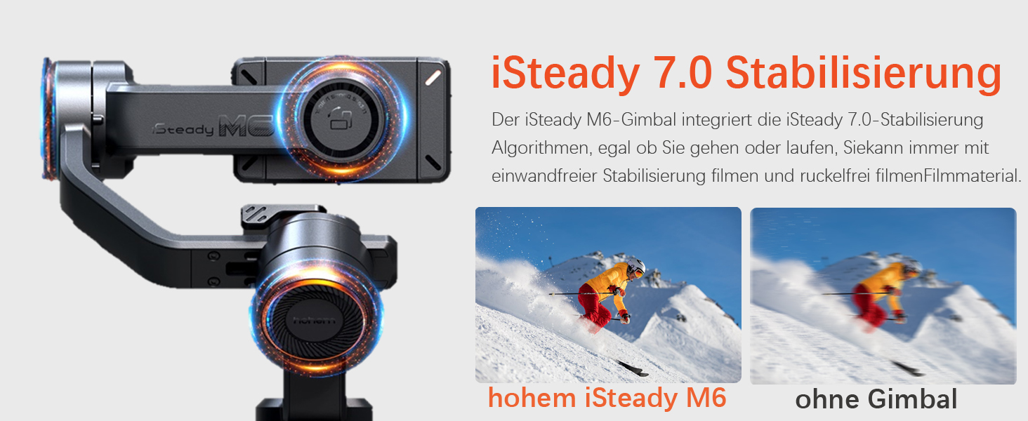Штатив-стабілізатор Hohem iSteady M6 Kit для смартфонів з AI-трекером та світлом, 3-осьовий, OLED-дисплей, 400г