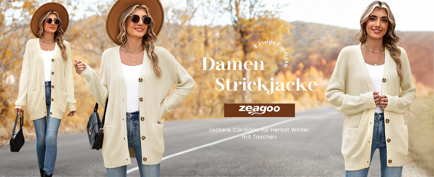 Жіночий в'язаний кардиган Zeagoo з довгим рукавом, вільний крій, V-подібний виріз, грубий в'язання, на кнопках, для осені/зими (зелений, S)