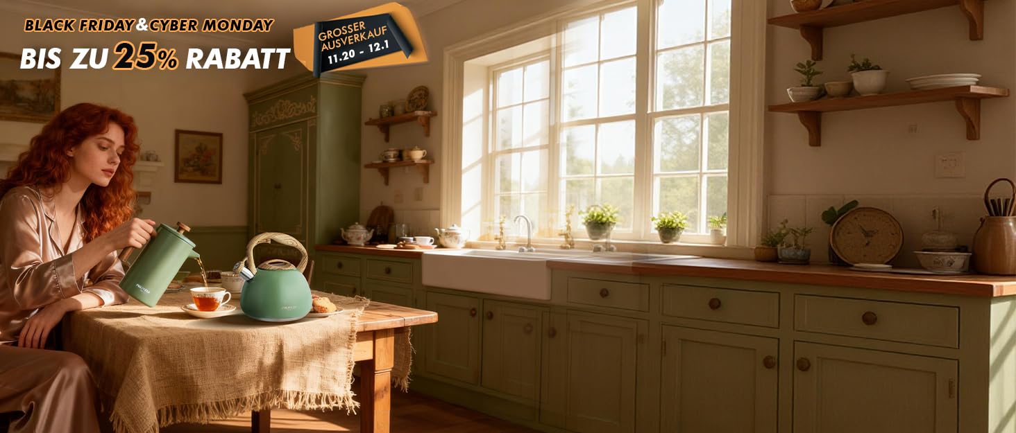 Френч-прес Poliviar 1 л (8 чашок), з подвійними стінками, для кави та чаю, з дерев'яною ручкою, зелений