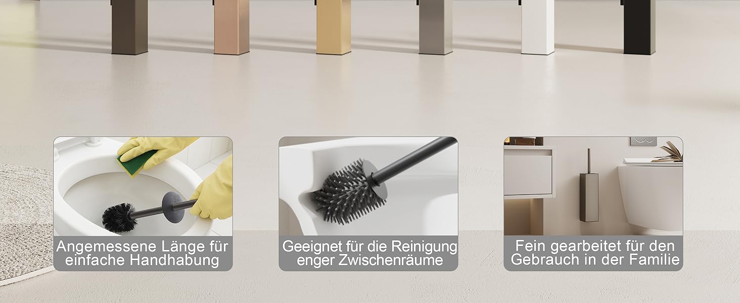 Настінна щітка для унітазу BVL з тримачем, без свердління, з силіконовими насадками (білий матовий)