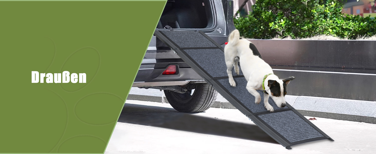 Рампа для собак SMONTER 180 см, автоскладана, з високоякісним покриттям, для легкових, вантажних автомобілів та SUV. Підходить для великих та середніх собак, чорного кольору.