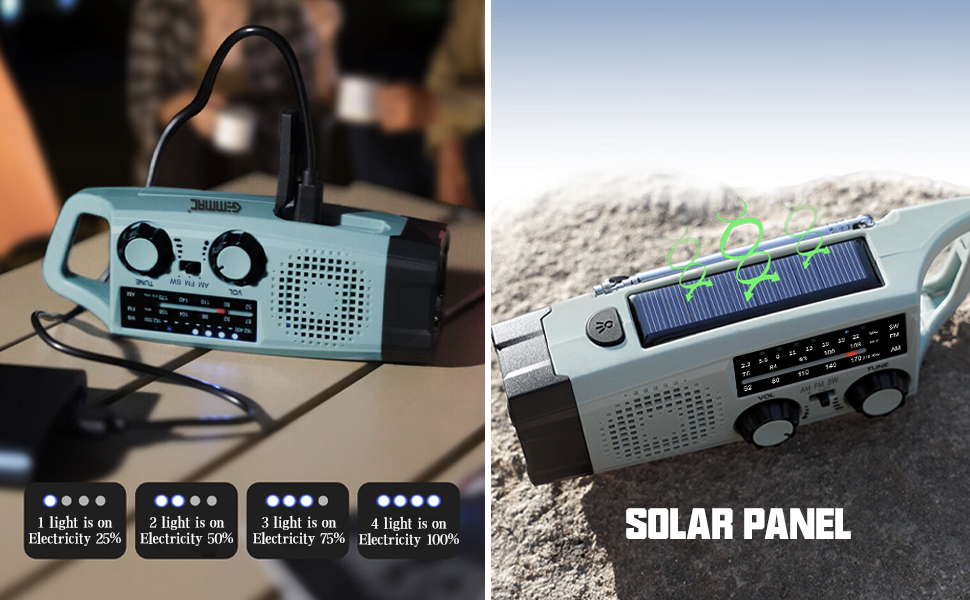 Радіо на сонячній батареї та з ручкою, 2000mAh, Power Bank, SOS-сигнал, ліхтарик, AM/FM, для кемпінгу та надзвичайних ситуацій