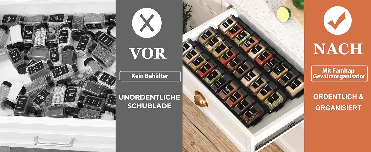 Організатор для спецій Famhap, 24 шт. - полиці для спецій у ящик, чорний | Організатор спецій для кухні