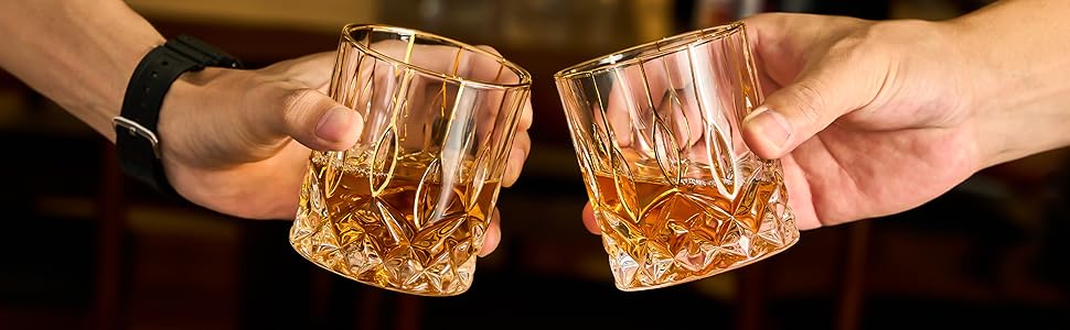 Набір склянок для віскі GLASKEY 4 шт., 350 мл, без свинцю, кришталь, для рому, коктейлів, скотчу, джину, коньяку, води, можна мити в посудомийній машині (Chic)