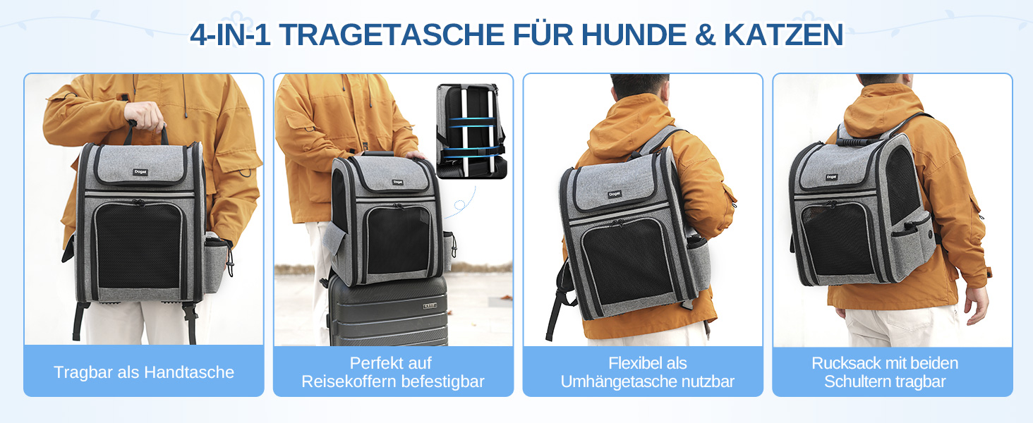 Рюкзак для кота/собаки Dogat, сірий, дихаючий, з сіткою, розкладний, для подорожей