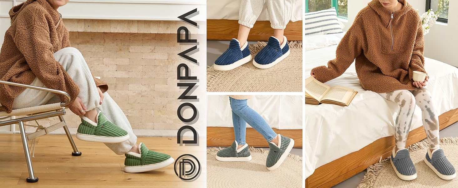 Тапочки домашні Donpapa для жінок та чоловіків, зимові, теплі, з плюшем та кордурою, закриті, з пам'яттю, антиковзаючі, для дому та вулиці, 38/39 EU, хакі