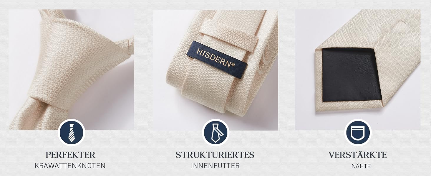 HISDERN Комплект краватки та нагрудного хустинки в клітинку для чоловіків, формальний стиль, класичний, для весілля, бежевий