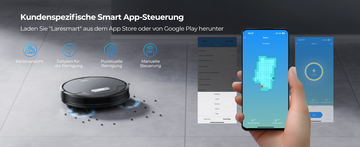 Робот-пилосос Laresar з функцією миття, 4500Pa, 3-в-1, сумісний з Alexa, 180 хв роботи, для шерсті тварин, килимів, твердих підлог