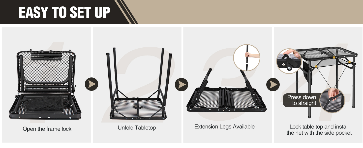 Складний стіл для кемпінгу REDCAMP 60x40 см для пікніка, BBQ, приготування їжі - легкий, алюмінієвий, з регульованими ніжками, чорний